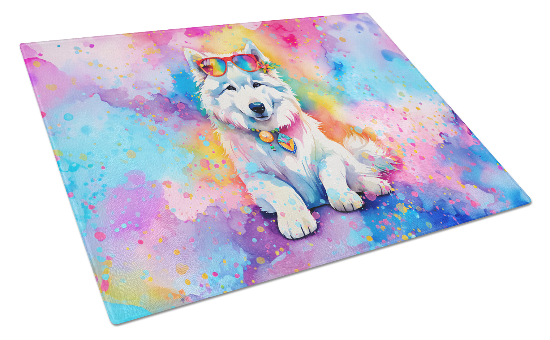 Buy this Samoyed Hippie Dawg Glass Cutting Board Large