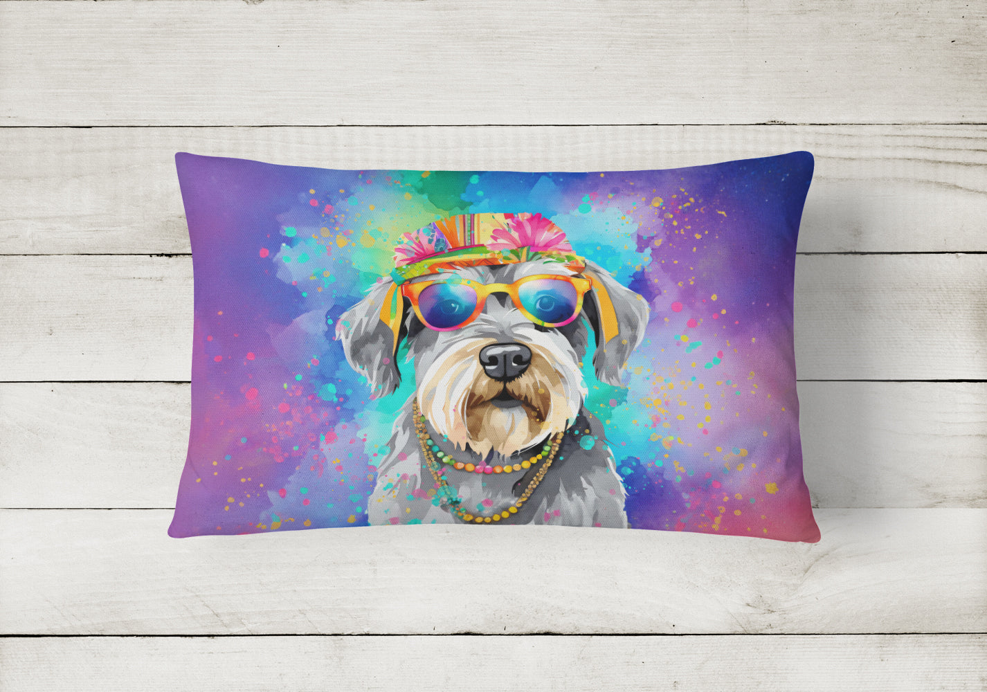 Buy this Schnauzer Hippie Dawg Fabric Decorative Pillow
