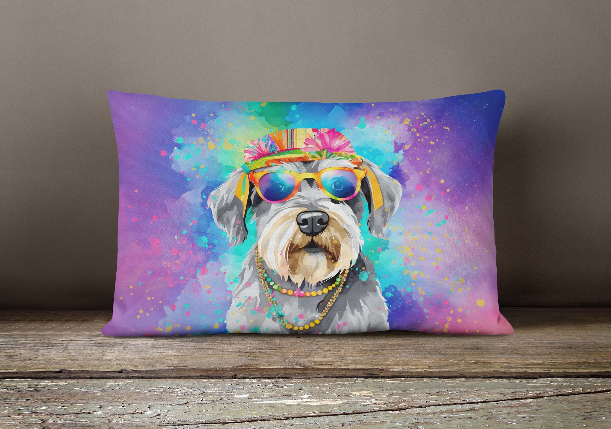 Schnauzer Hippie Dawg Fabric Decorative Pillow