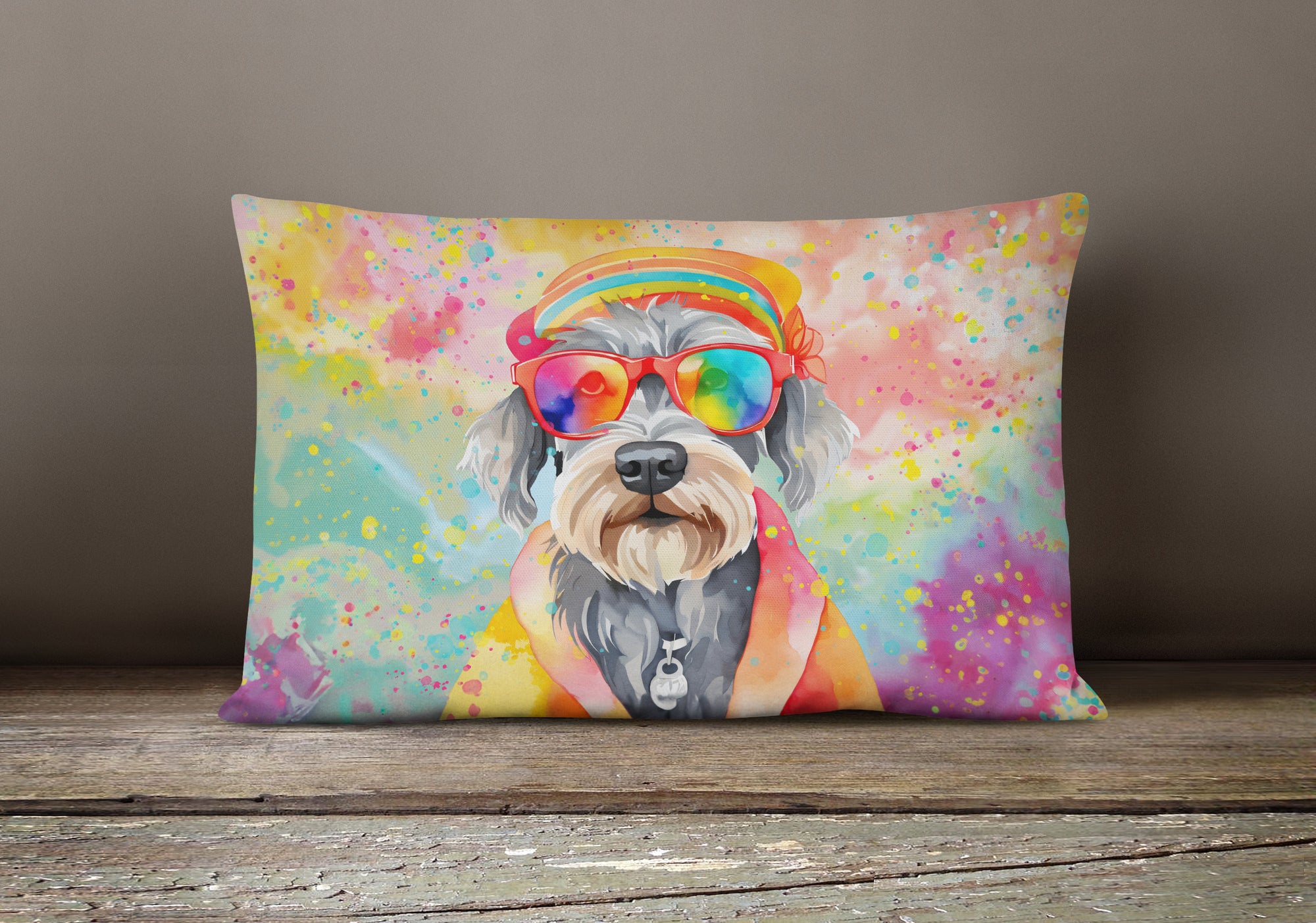 Schnauzer Hippie Dawg Fabric Decorative Pillow