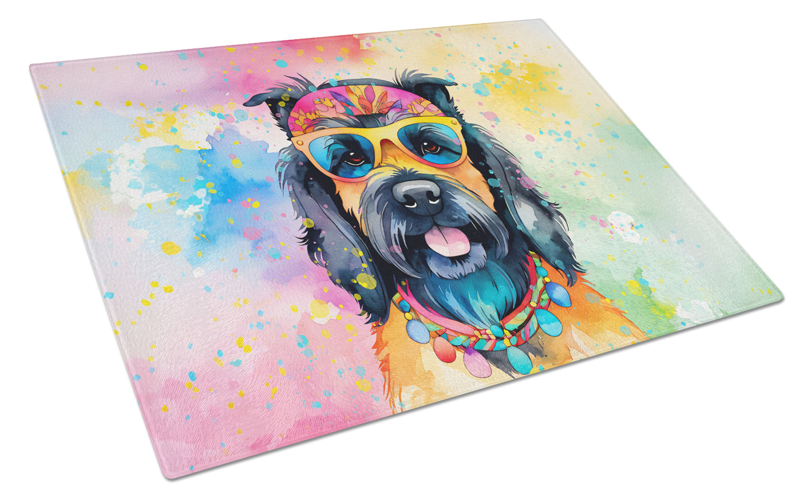 Buy this Scottish Terrier Hippie Dawg Glass Cutting Board Large
