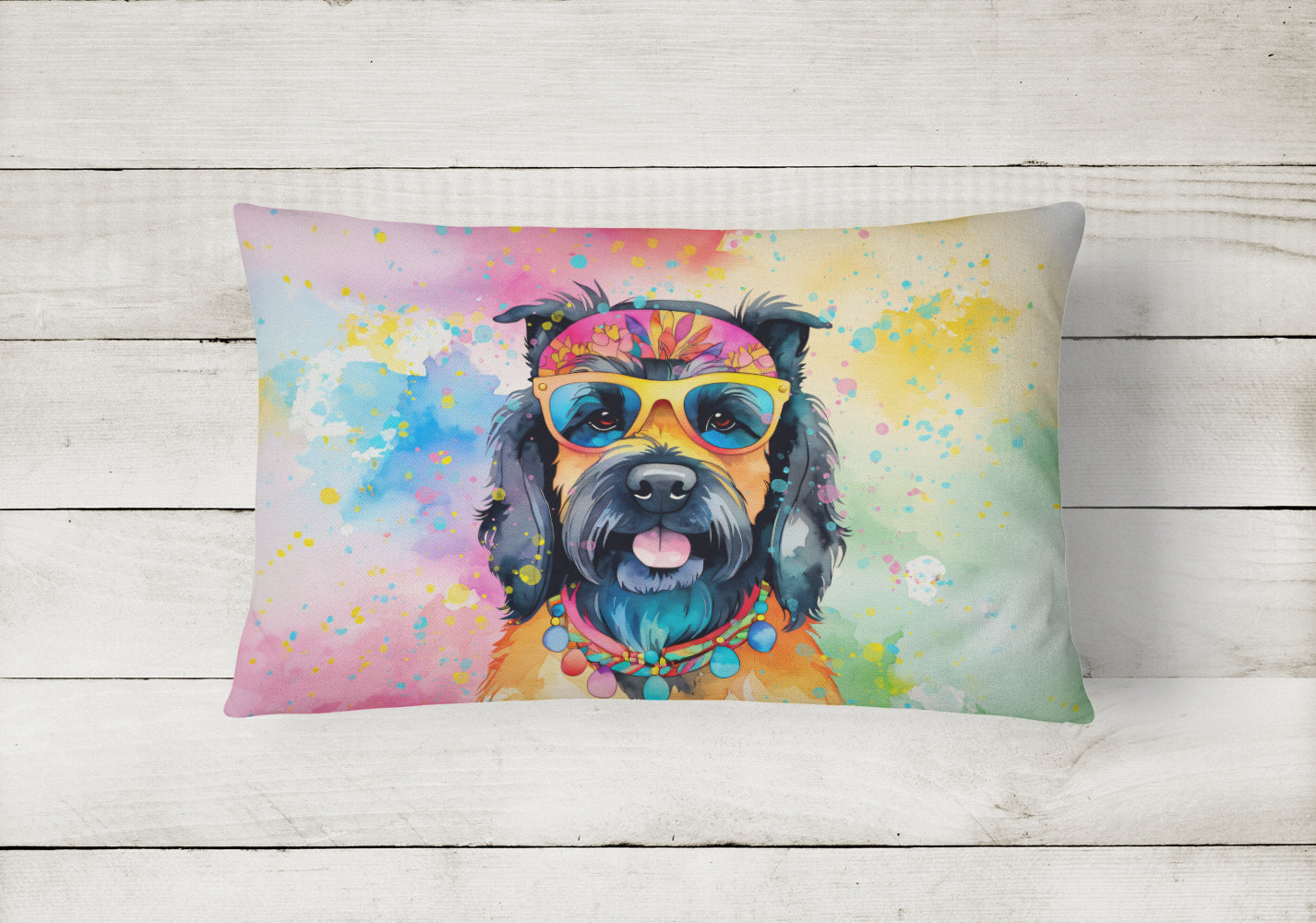 Scottish Terrier Hippie Dawg Fabric Decorative Pillow