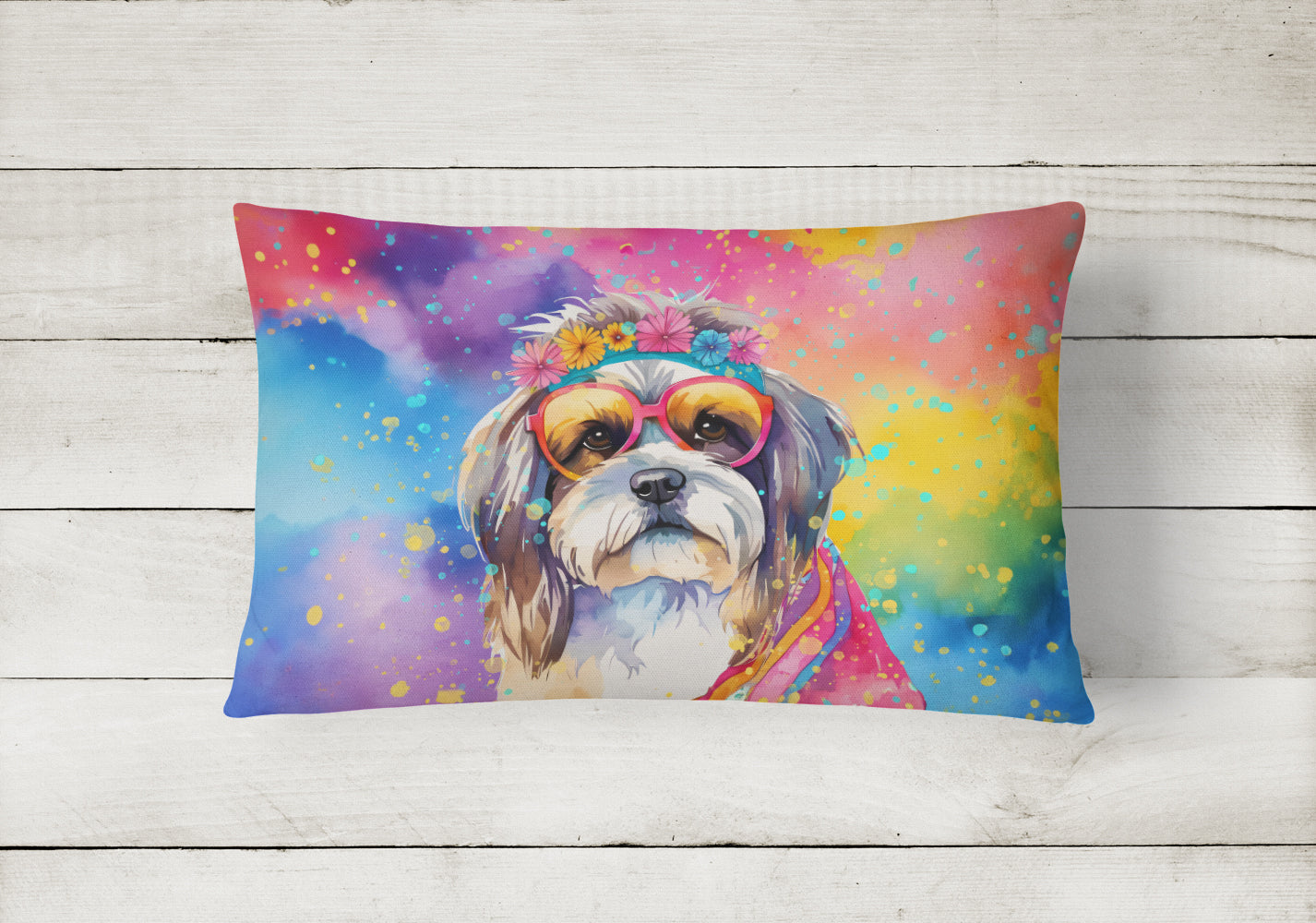 Shih Tzu Hippie Dawg Fabric Decorative Pillow
