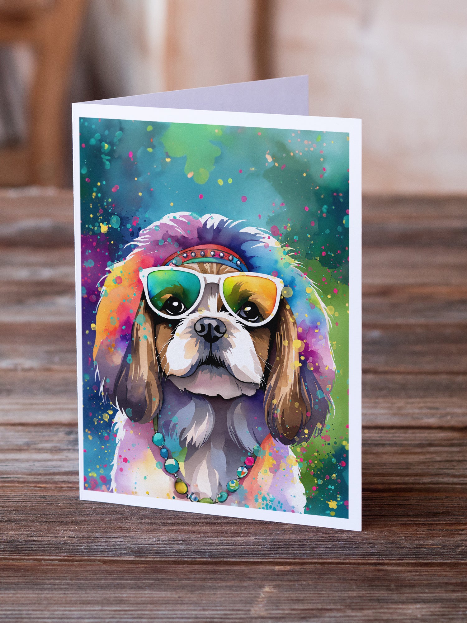 Shih Tzu Hippie Dawg Greeting Cards Pack of 8
