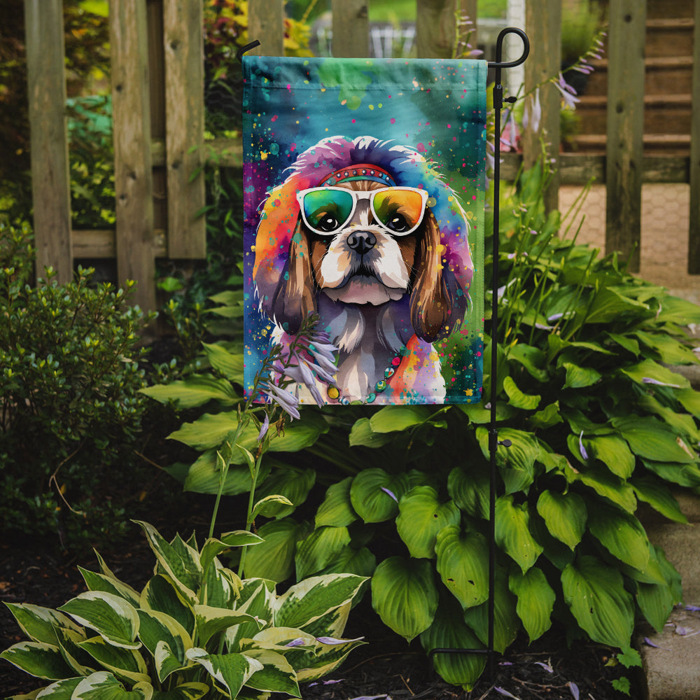 Caroline's Treasures Shih Tzu Hippie Dawg Garden Flag – Retro Dog with Sunglasses & Multicolored Background
