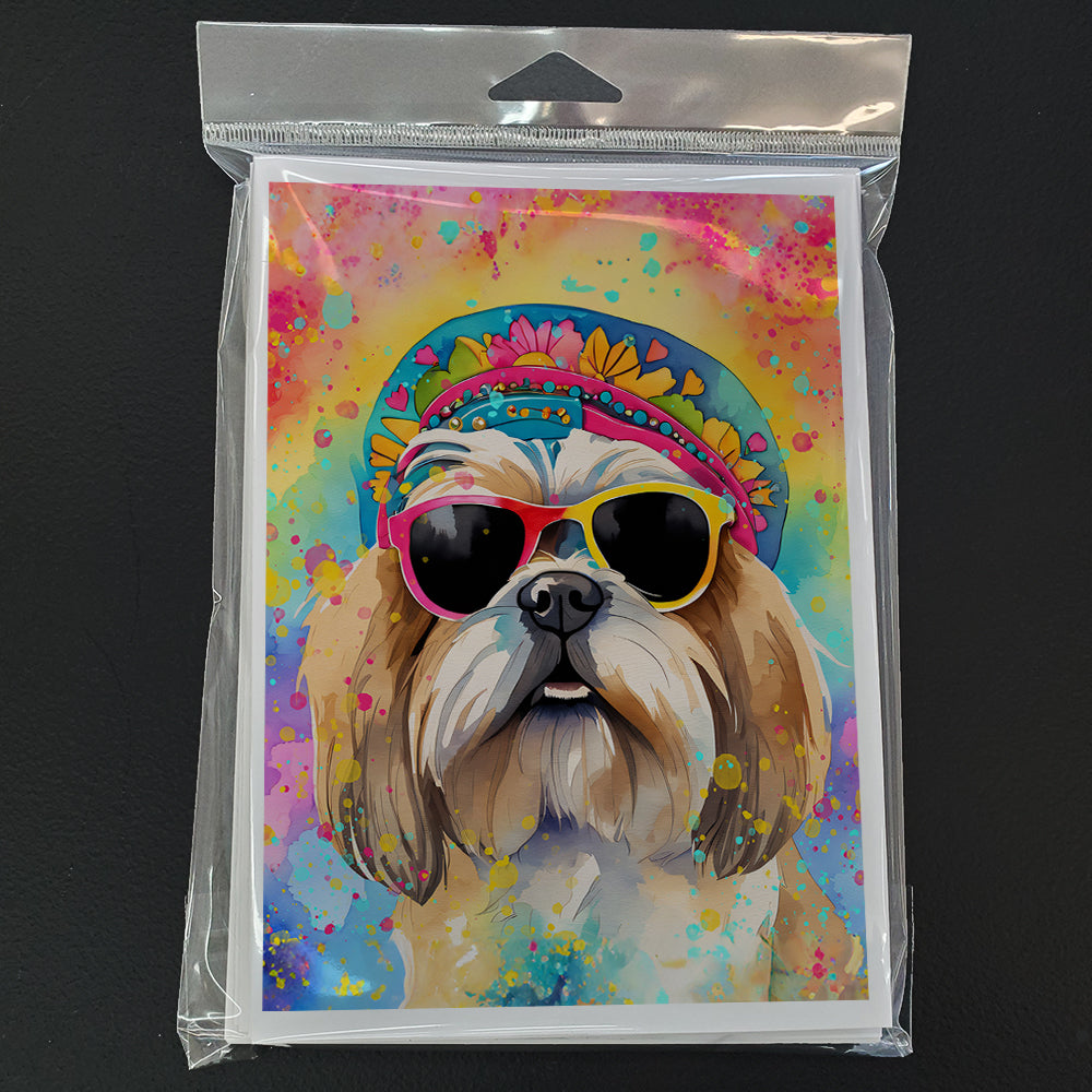 Shih Tzu Hippie Dawg Greeting Cards Pack of 8
