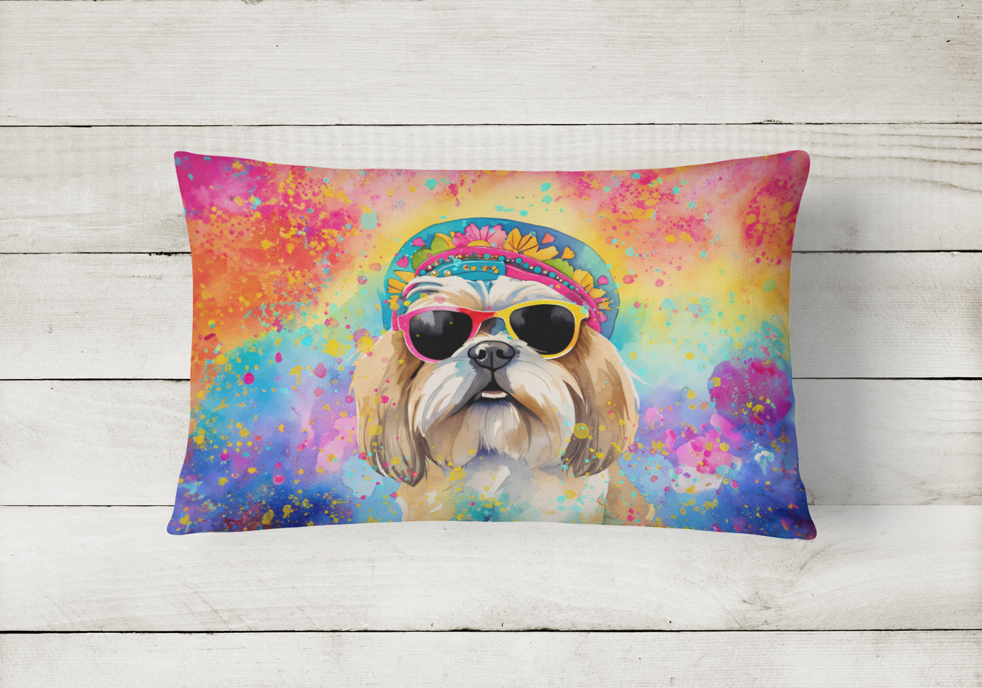 Shih Tzu Hippie Dawg Fabric Decorative Pillow