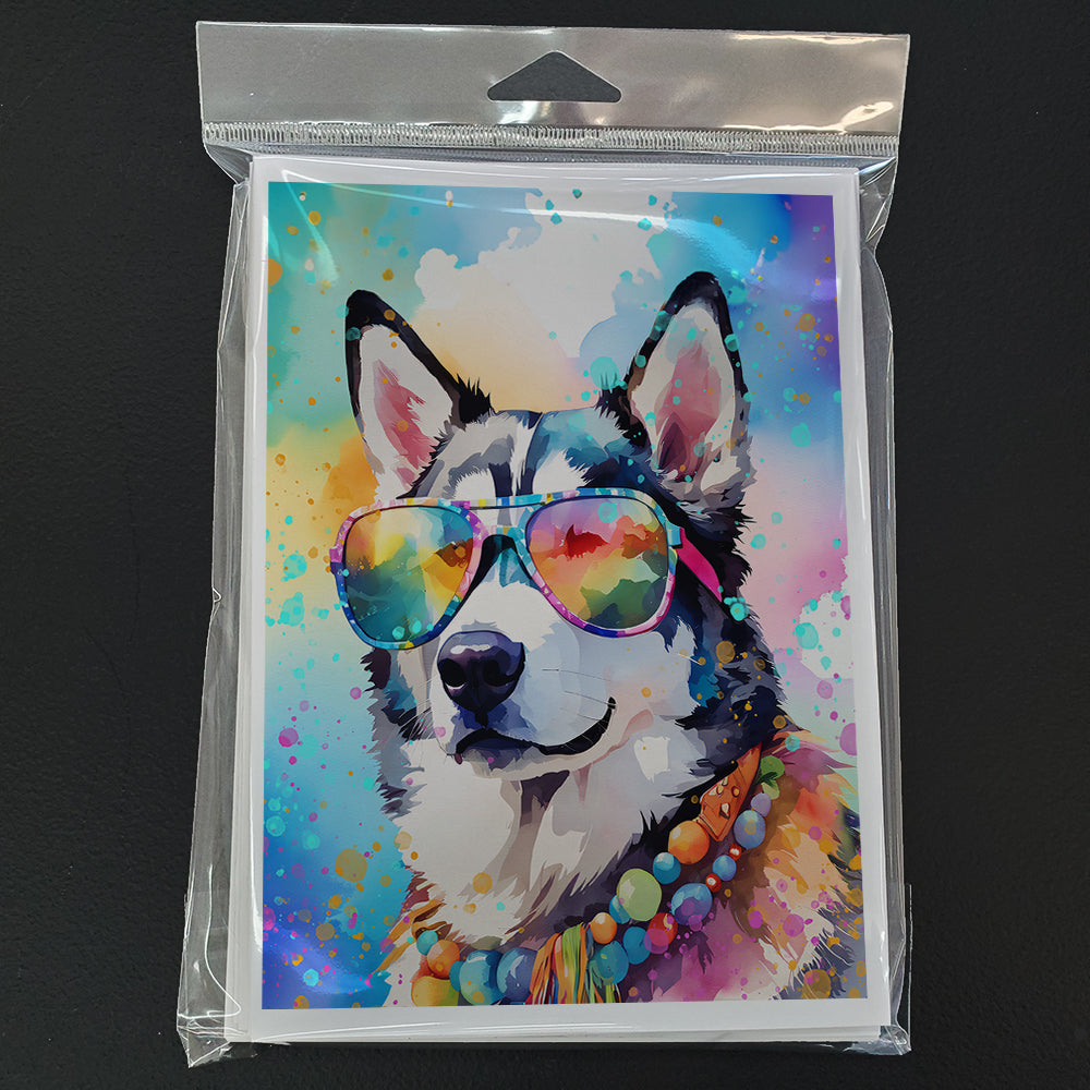 Siberian Husky Hippie Dawg Greeting Cards Pack of 8