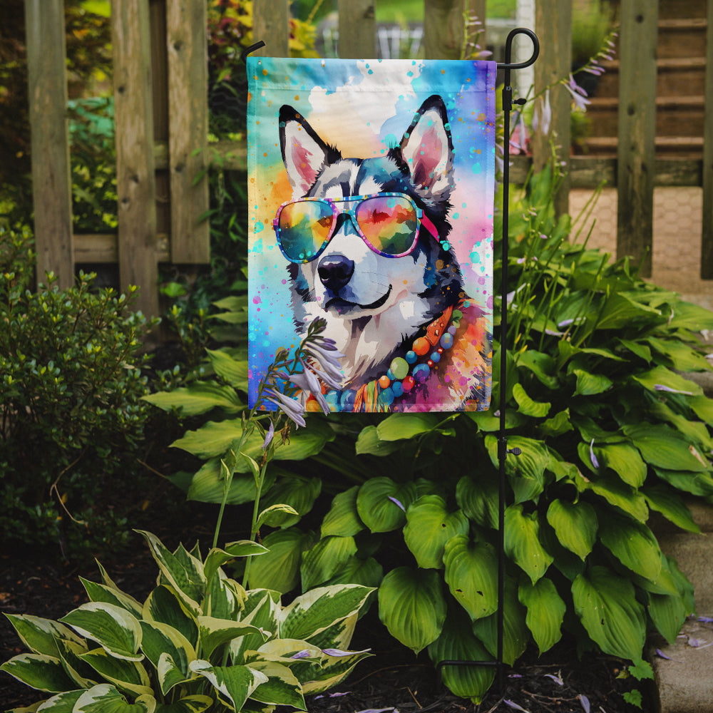 Caroline's Treasures Siberian Husky Hippie Dawg Garden Flag – Retro Dog with Sunglasses & Multicolored Background