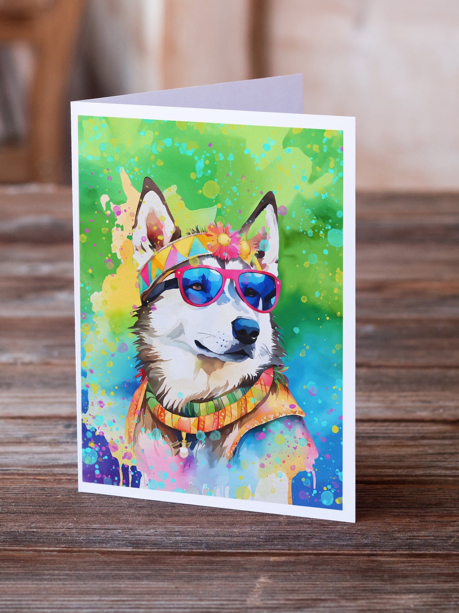 Siberian Husky Hippie Dawg Greeting Cards Pack of 8