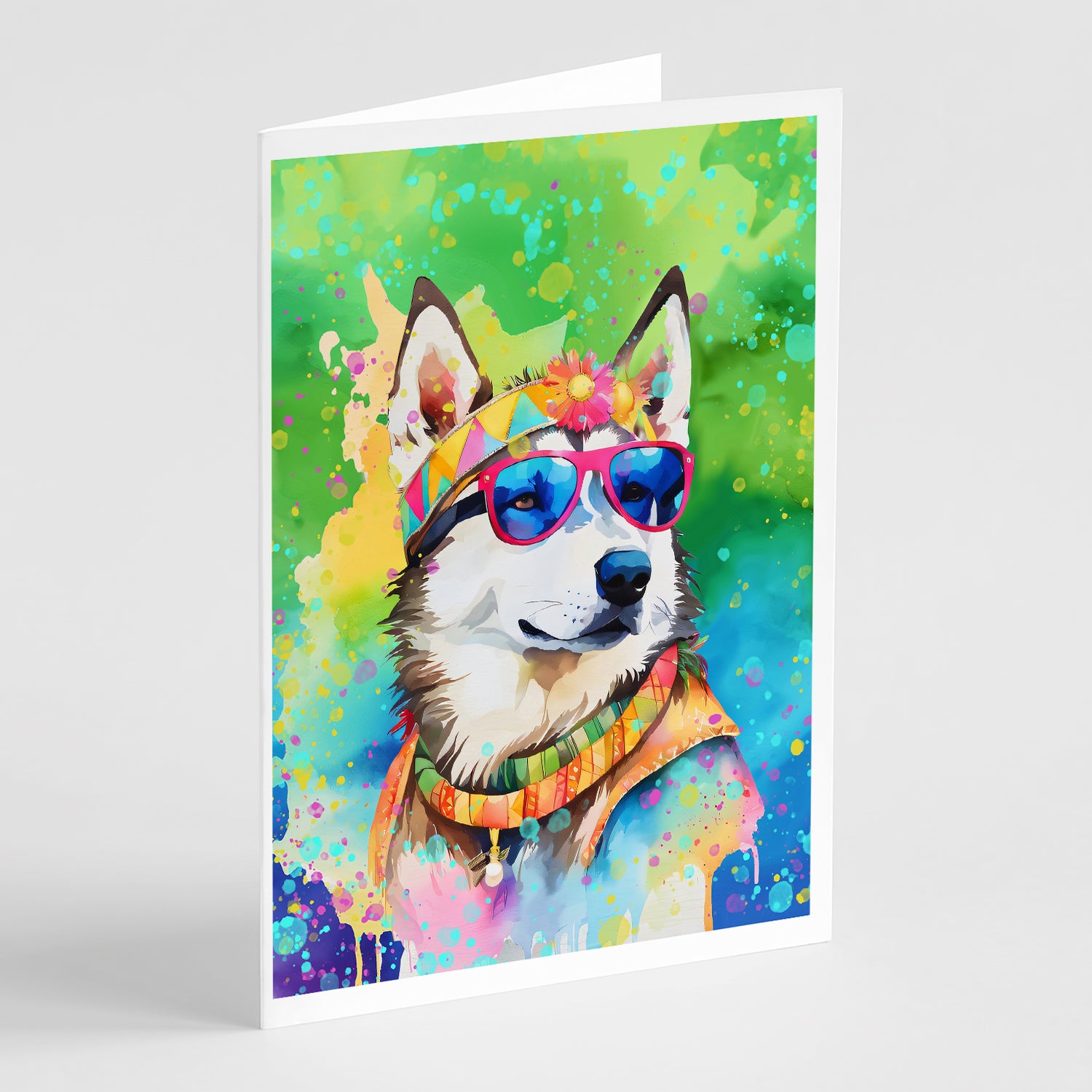 Buy this Siberian Husky Hippie Dawg Greeting Cards Pack of 8