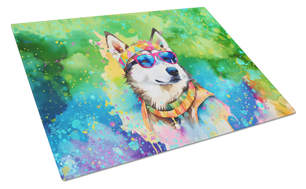 Buy this Siberian Husky Hippie Dawg Glass Cutting Board Large