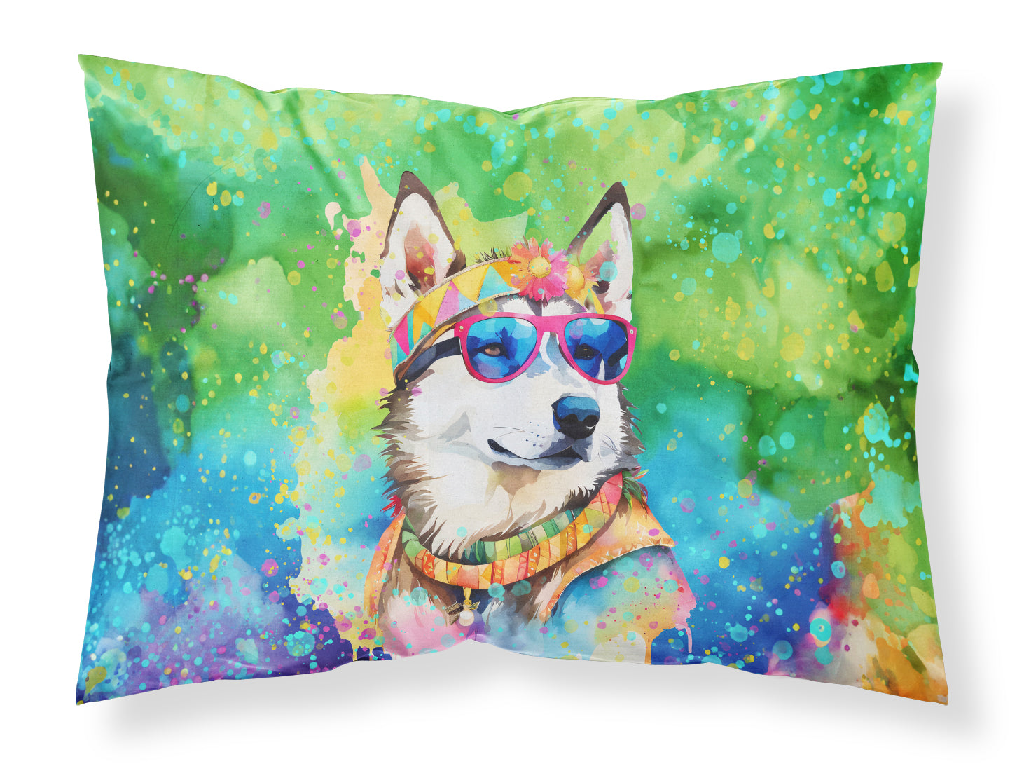 Caroline's Treasures Siberian Husky Hippie Dawg Standard Pillowcase – Artistic Decorative Front, White Back