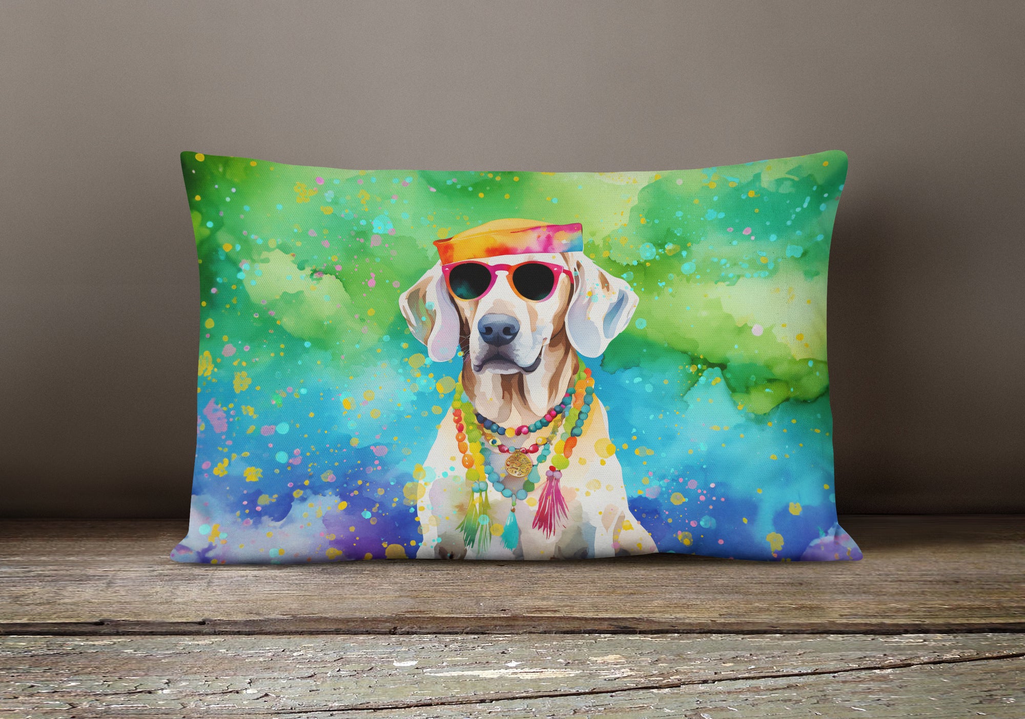 Weimaraner Hippie Dawg Fabric Decorative Pillow