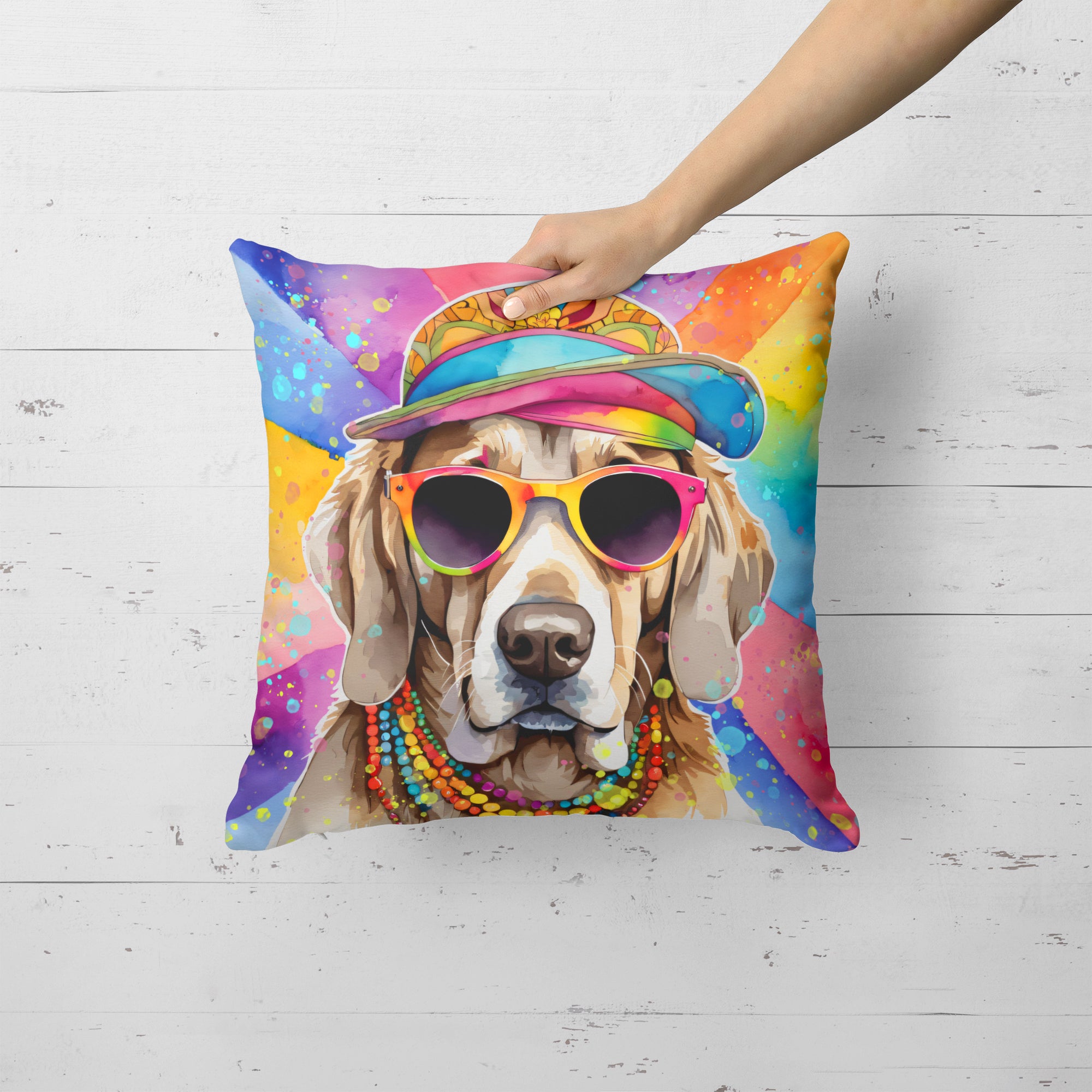 Weimaraner Hippie Dawg Fabric Decorative Pillow