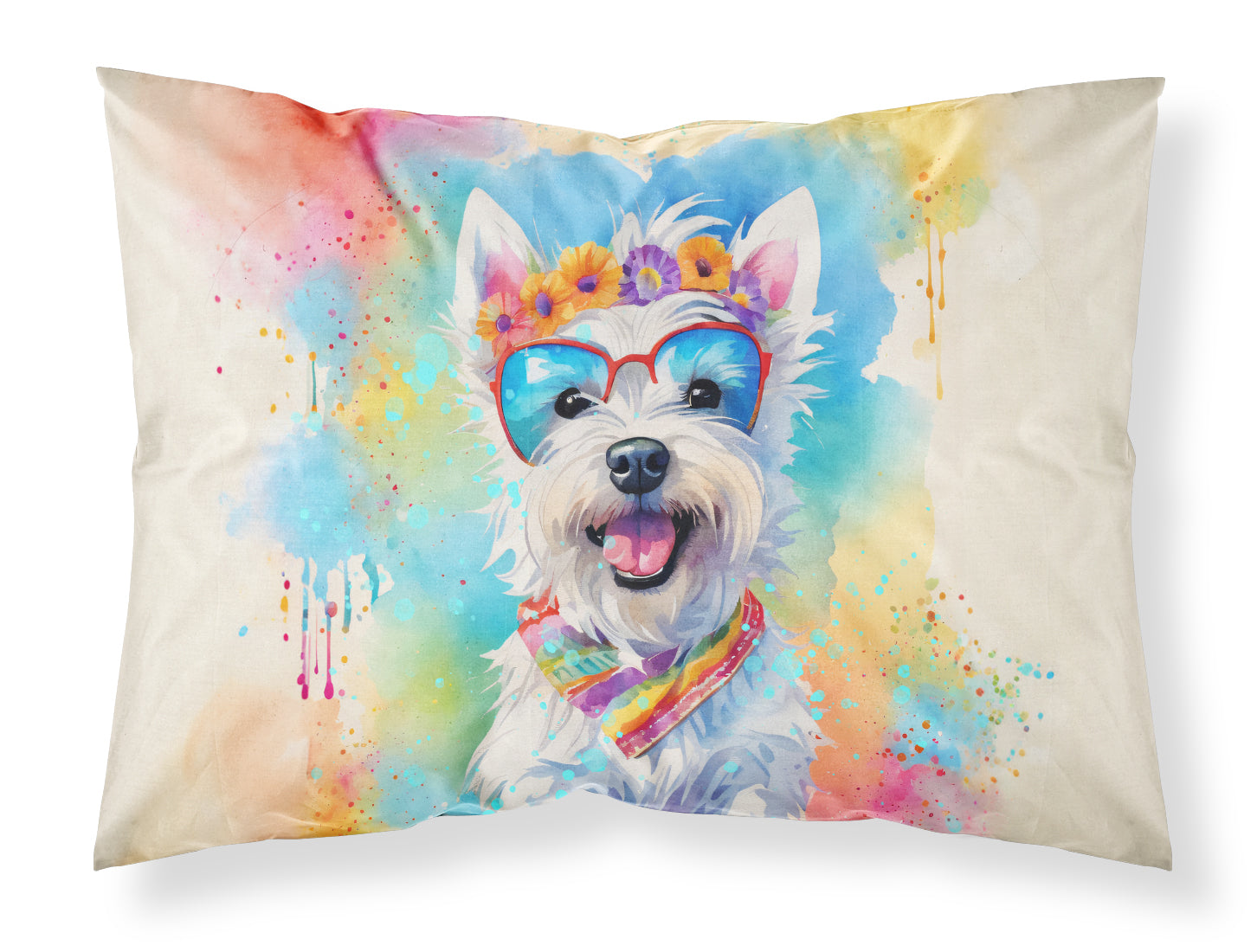 Caroline's Treasures Westie Hippie Dawg Standard Pillowcase – Artistic Decorative Front, White Back