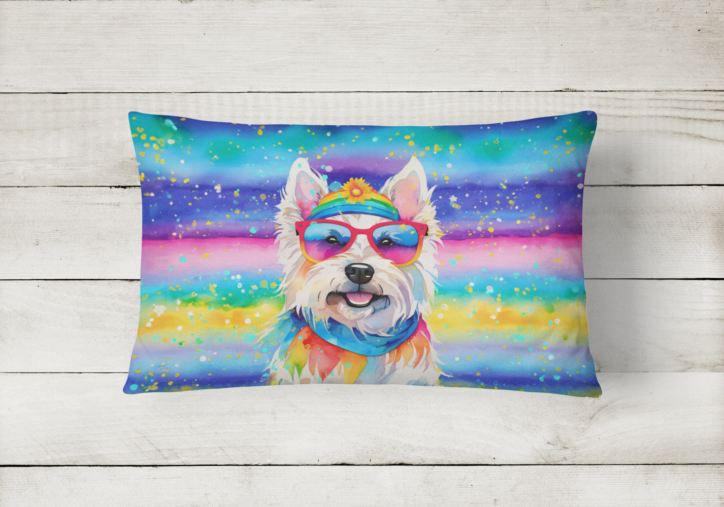 Buy this Westie Hippie Dawg Fabric Decorative Pillow