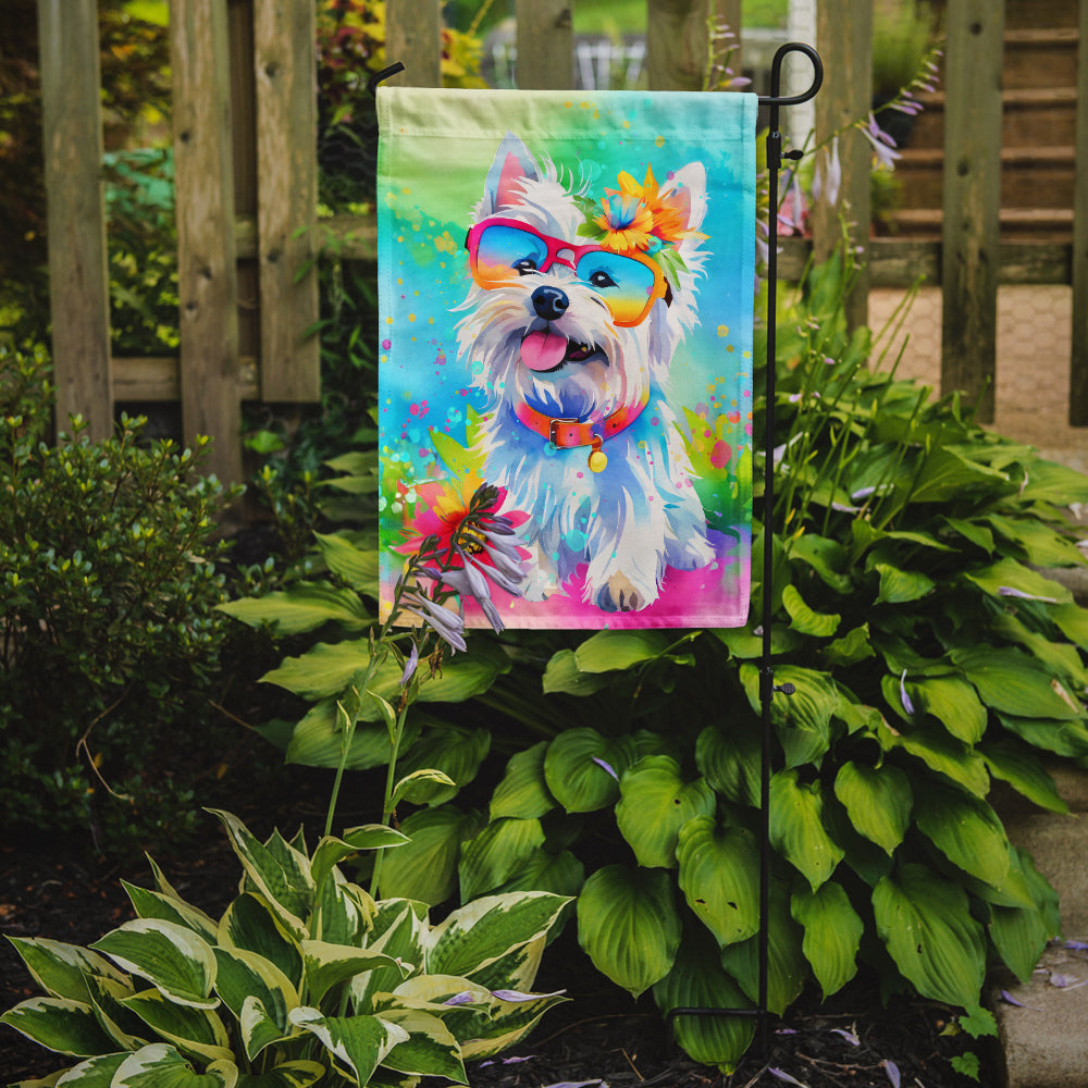 Caroline's Treasures Westie Hippie Dawg Garden Flag – Retro Dog with Sunglasses & Multicolored Background