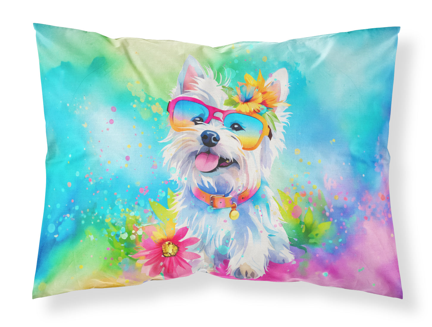 Caroline's Treasures Westie Hippie Dawg Standard Pillowcase – Artistic Decorative Front, White Back