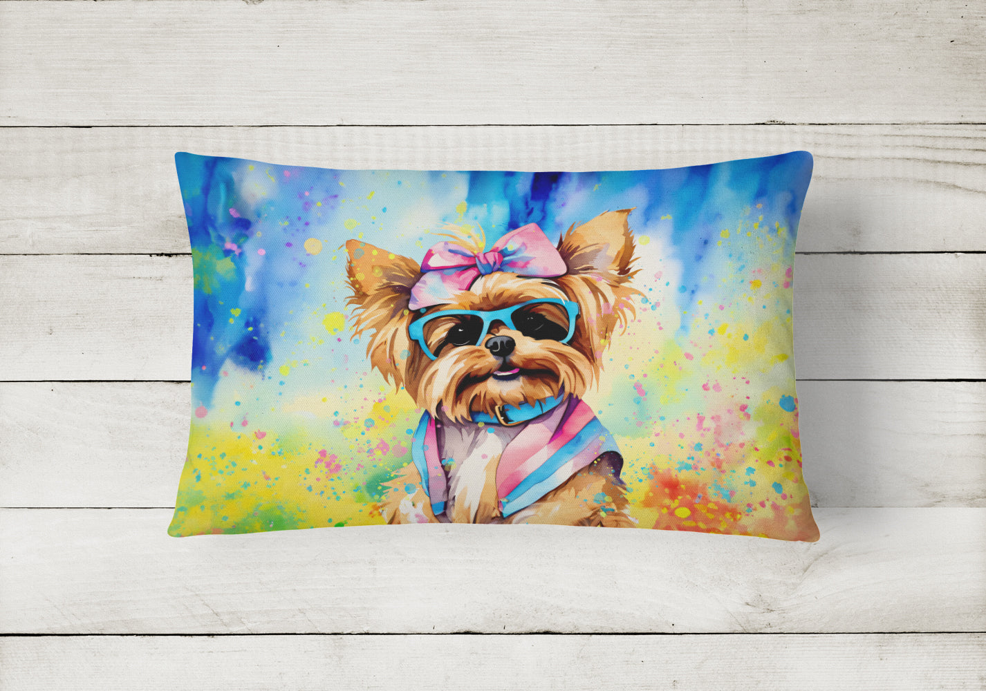 Buy this Yorkshire Terrier Hippie Dawg Fabric Decorative Pillow