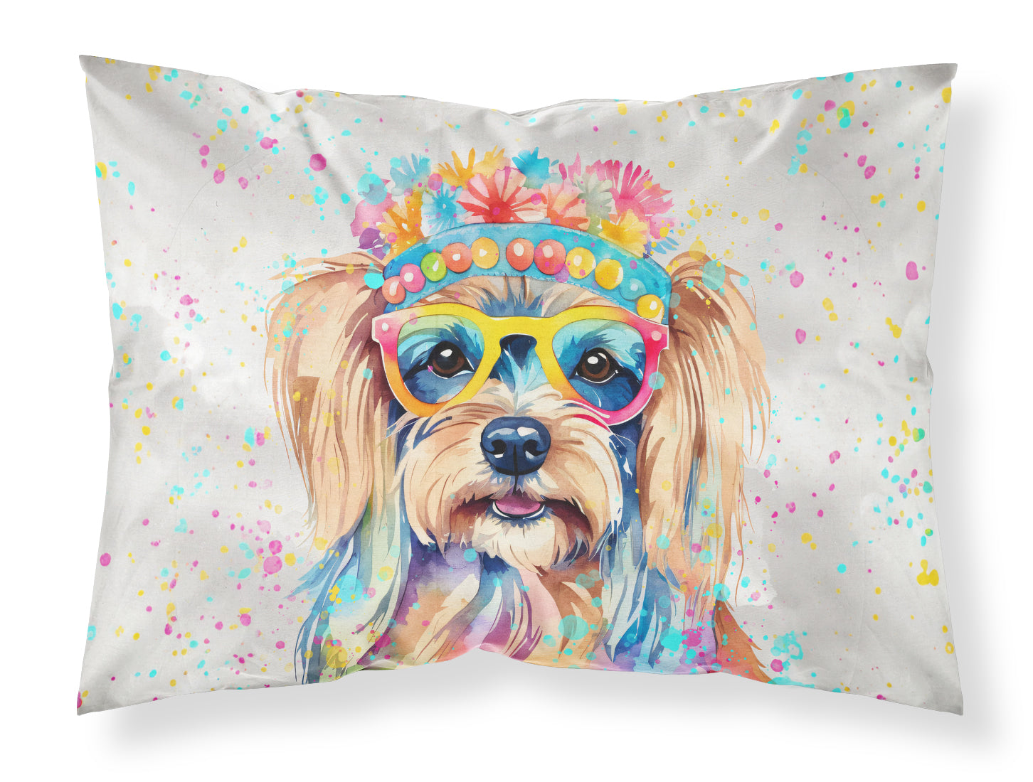 Caroline's Treasures Yorkshire Terrier Hippie Dawg Standard Pillowcase – Artistic Decorative Front, White Back