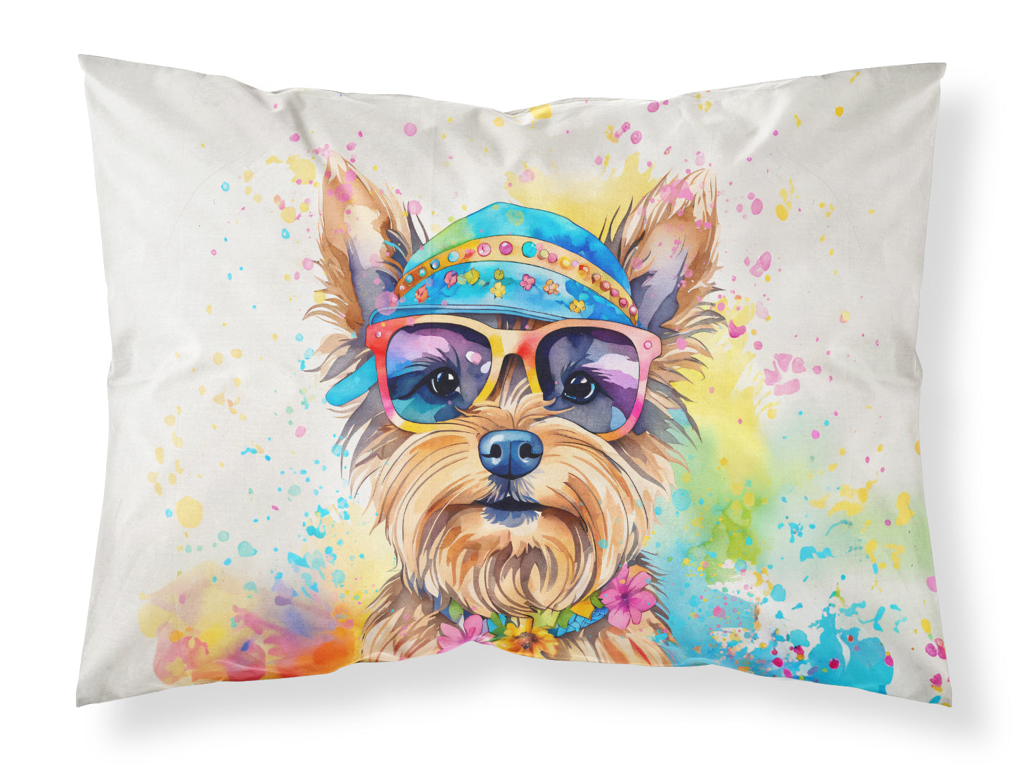 Caroline's Treasures Yorkshire Terrier Hippie Dawg Standard Pillowcase – Artistic Decorative Front, White Back