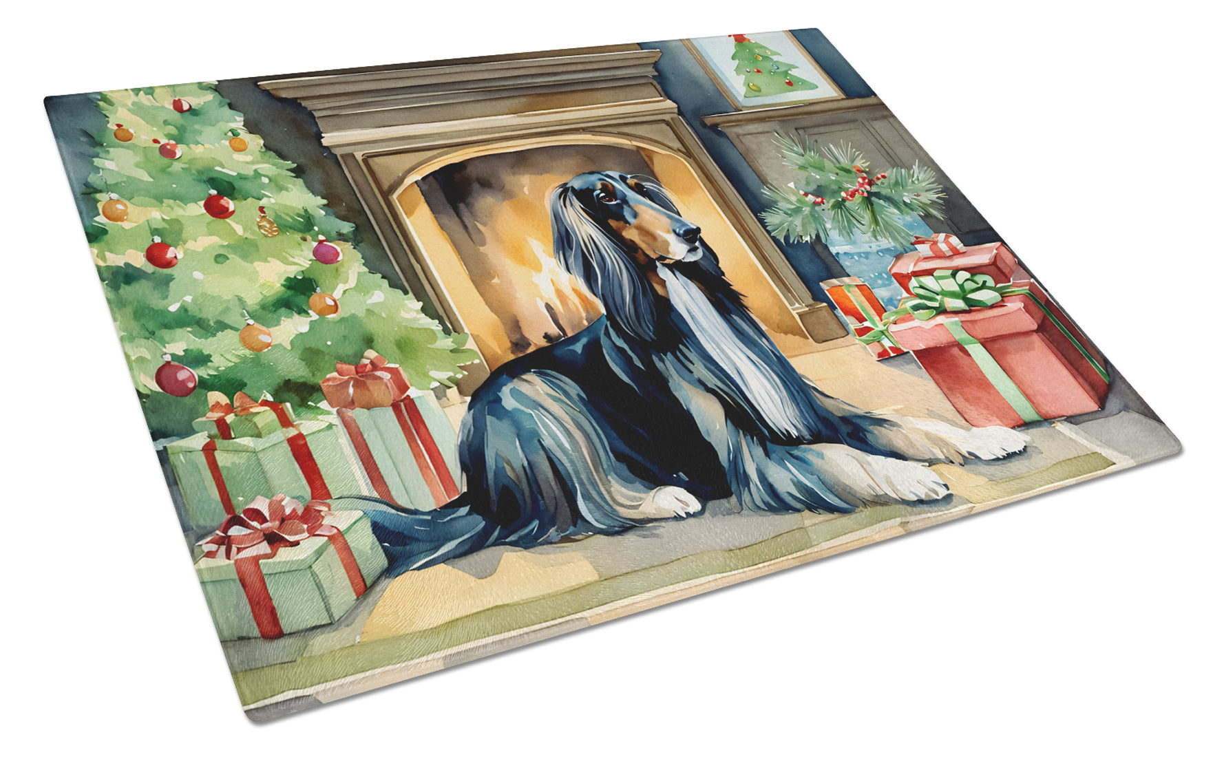 Buy this Afghan Hound Cozy Christmas Glass Cutting Board Large