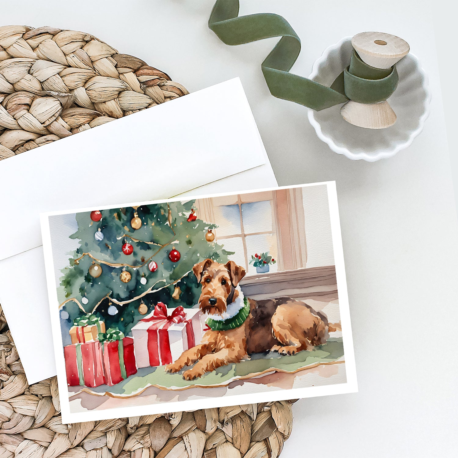 Airedale Terrier Cozy Christmas Greeting Cards Pack of 8