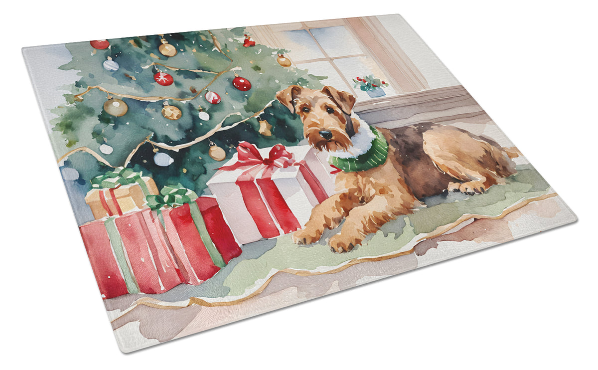 Buy this Airedale Terrier Cozy Christmas Glass Cutting Board Large