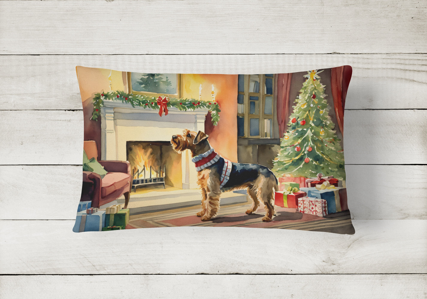 Airedale Terrier Cozy Christmas Throw Pillow