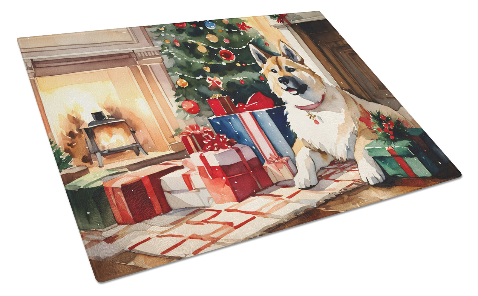 Buy this Akita Cozy Christmas Glass Cutting Board Large