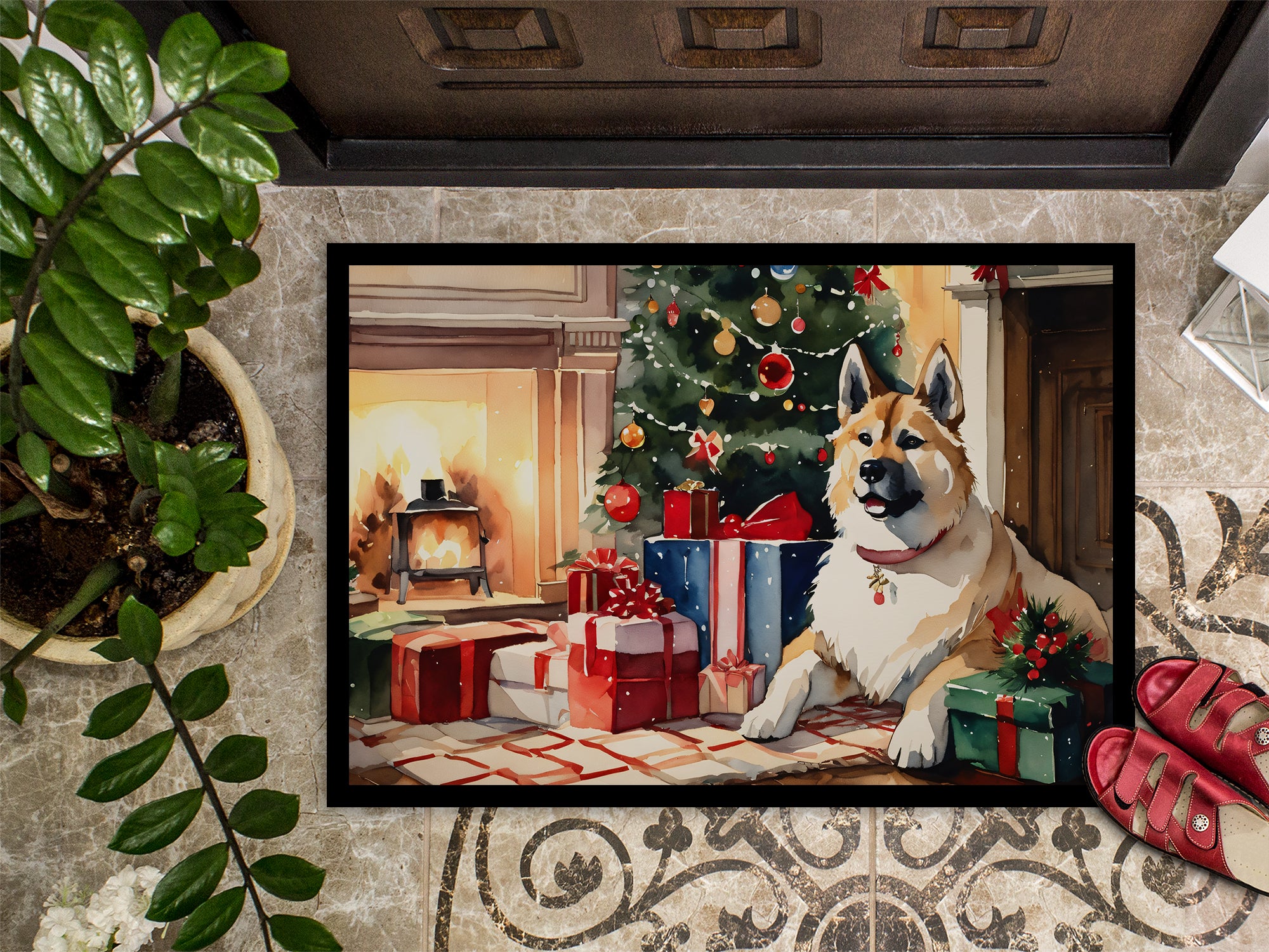 Akita Cozy Christmas Doormat