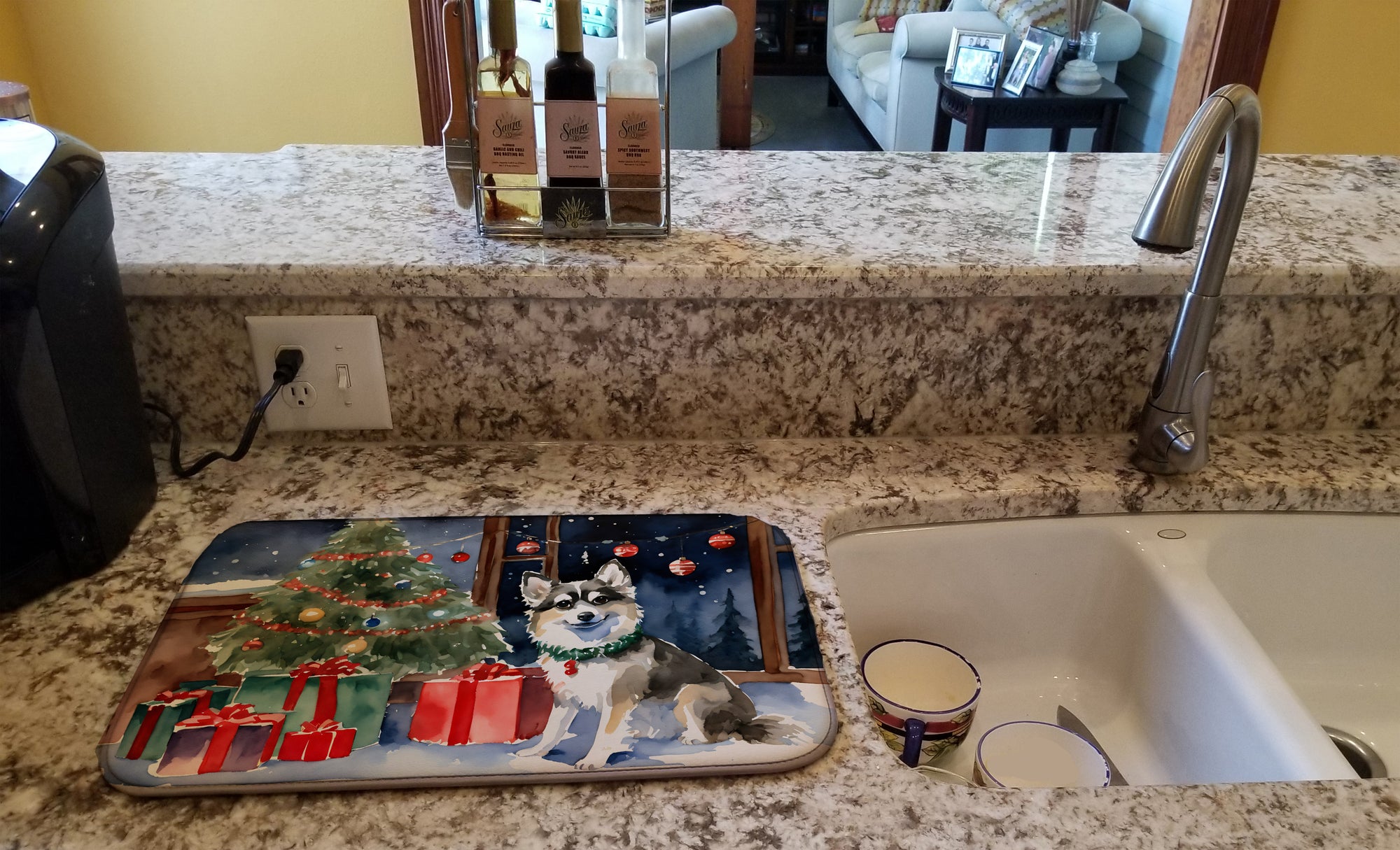 Alaskan Klee Kai Cozy Christmas Dish Drying Mat