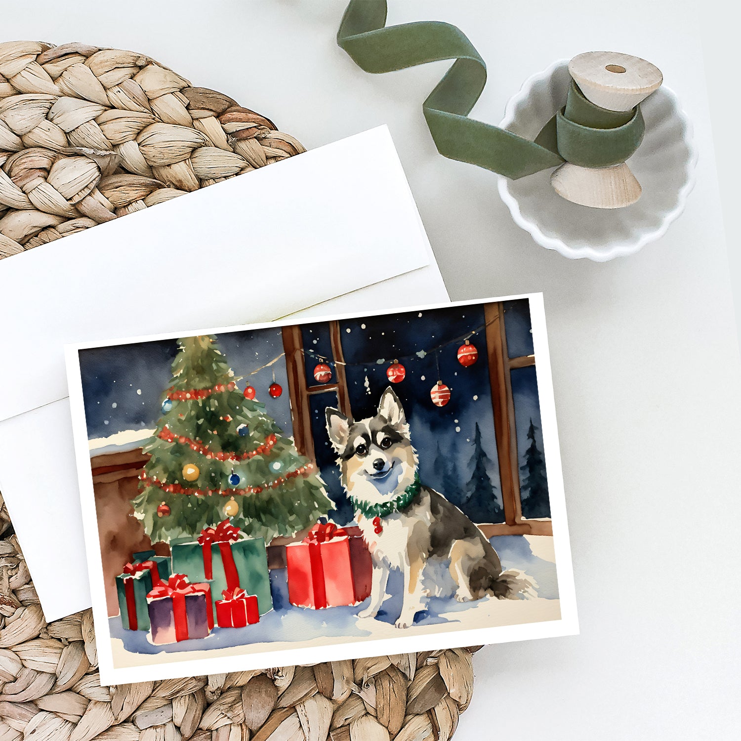 Alaskan Klee Kai Cozy Christmas Greeting Cards Pack of 8