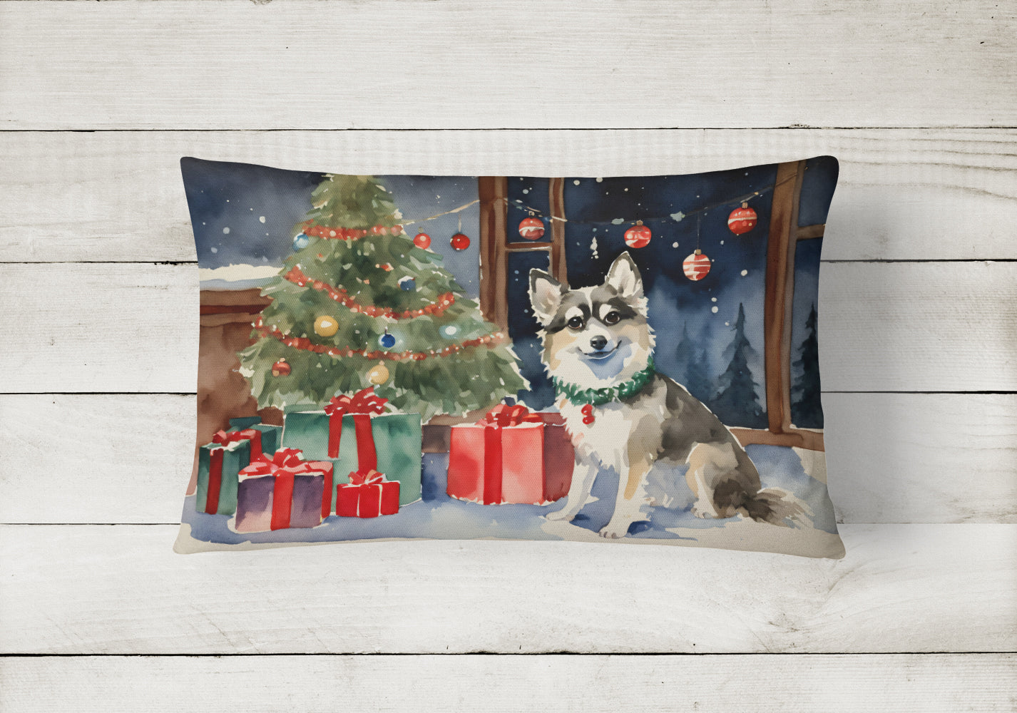 Alaskan Klee Kai Cozy Christmas Throw Pillow