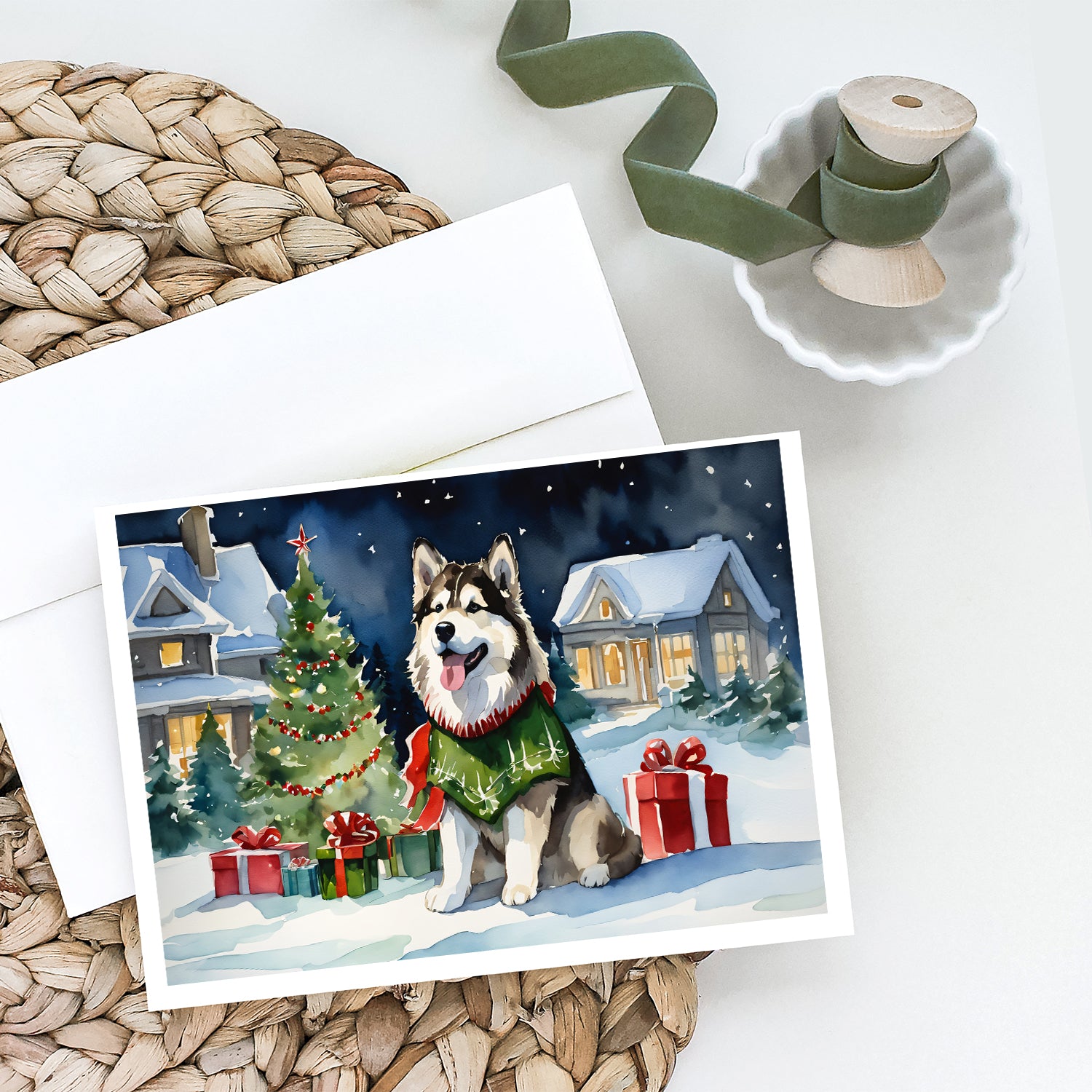 Alaskan Malamute Cozy Christmas Greeting Cards Pack of 8