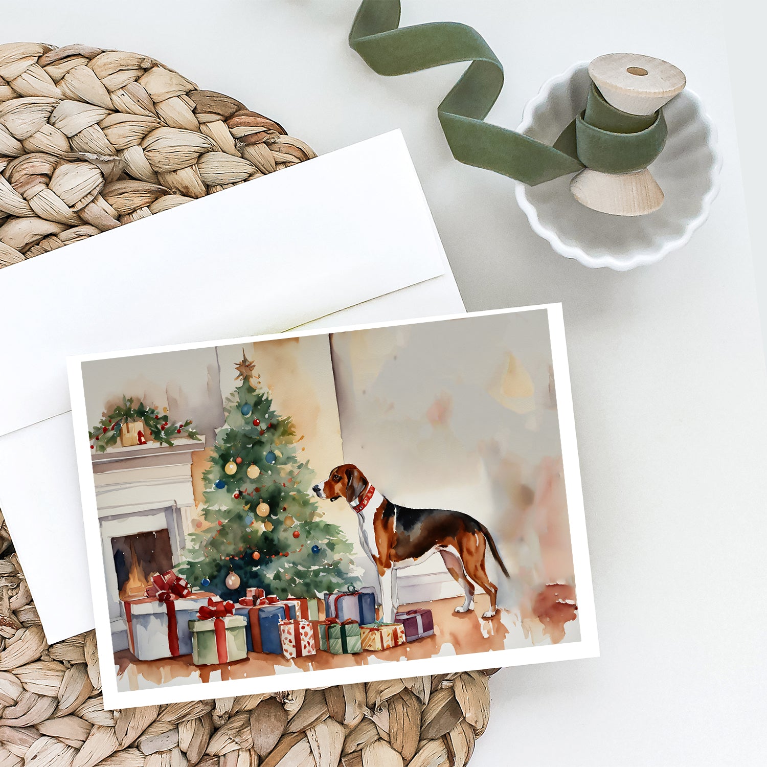Buy this American English Coonhound Cozy Christmas Greeting Cards Pack of 8