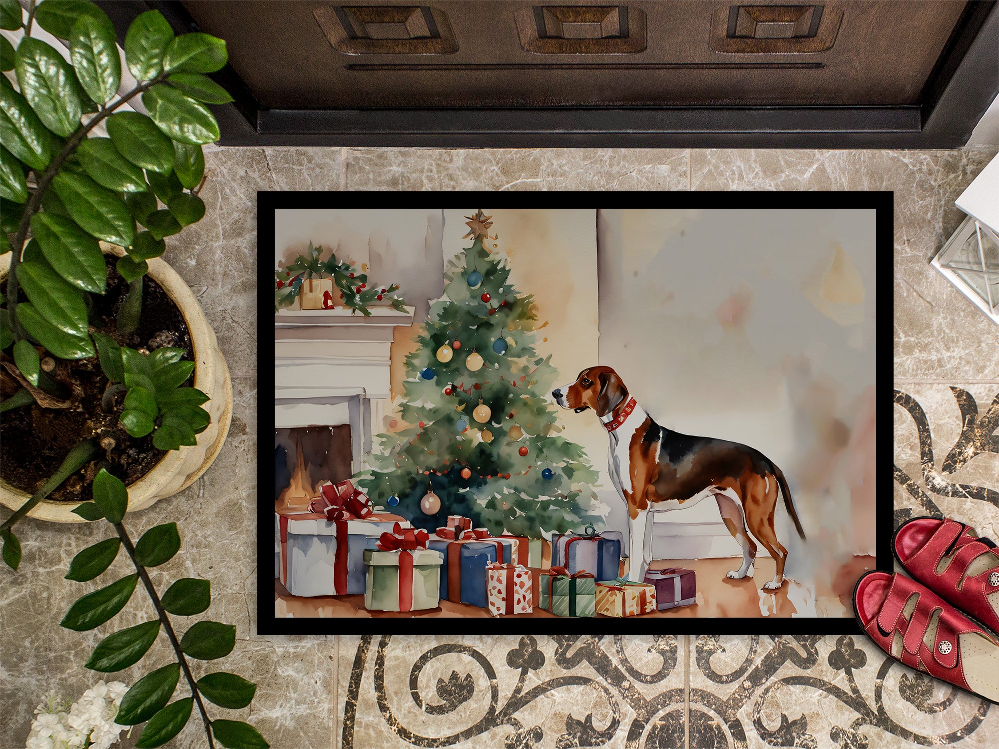 American English Coonhound Cozy Christmas Doormat