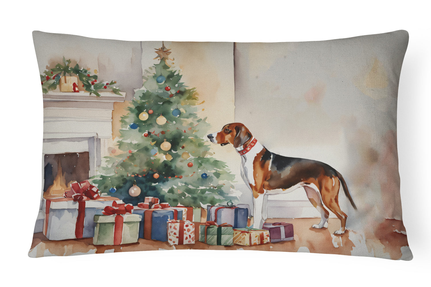 Buy this American English Coonhound Cozy Christmas Throw Pillow