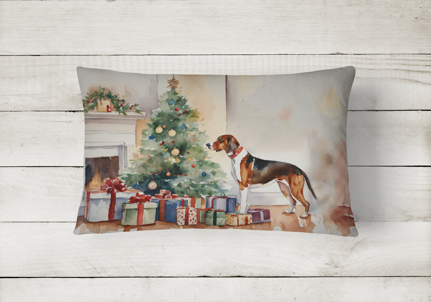 Buy this American English Coonhound Cozy Christmas Throw Pillow