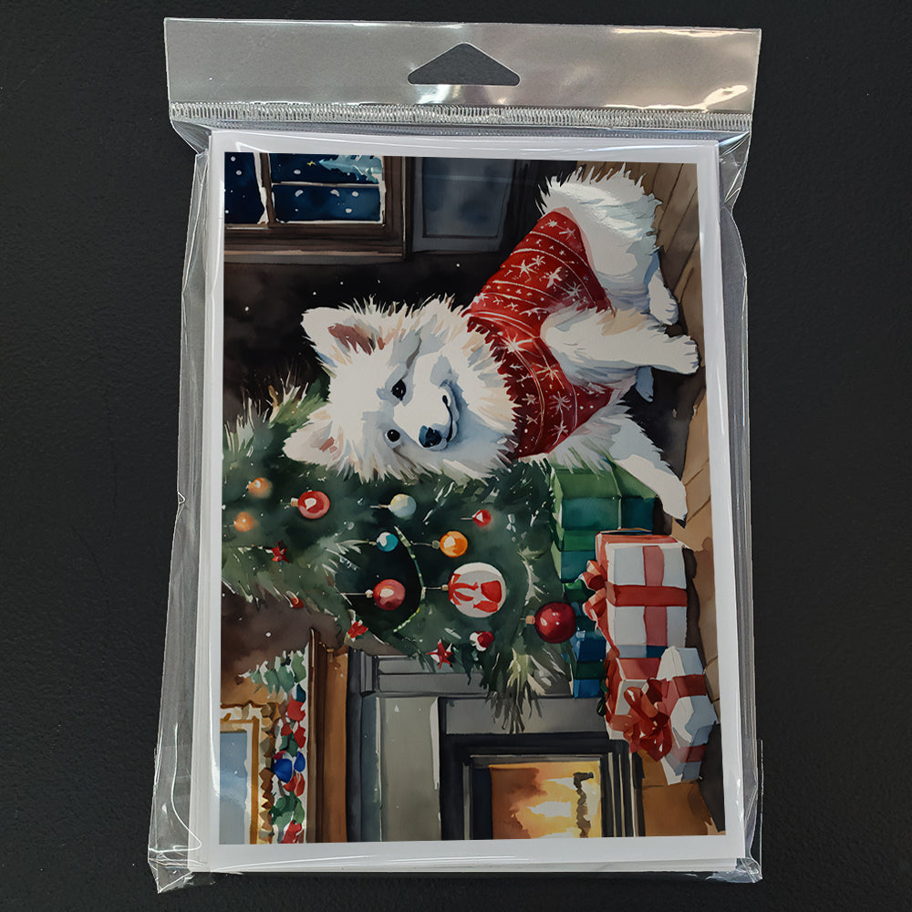 American Eskimo Cozy Christmas Greeting Cards Pack of 8