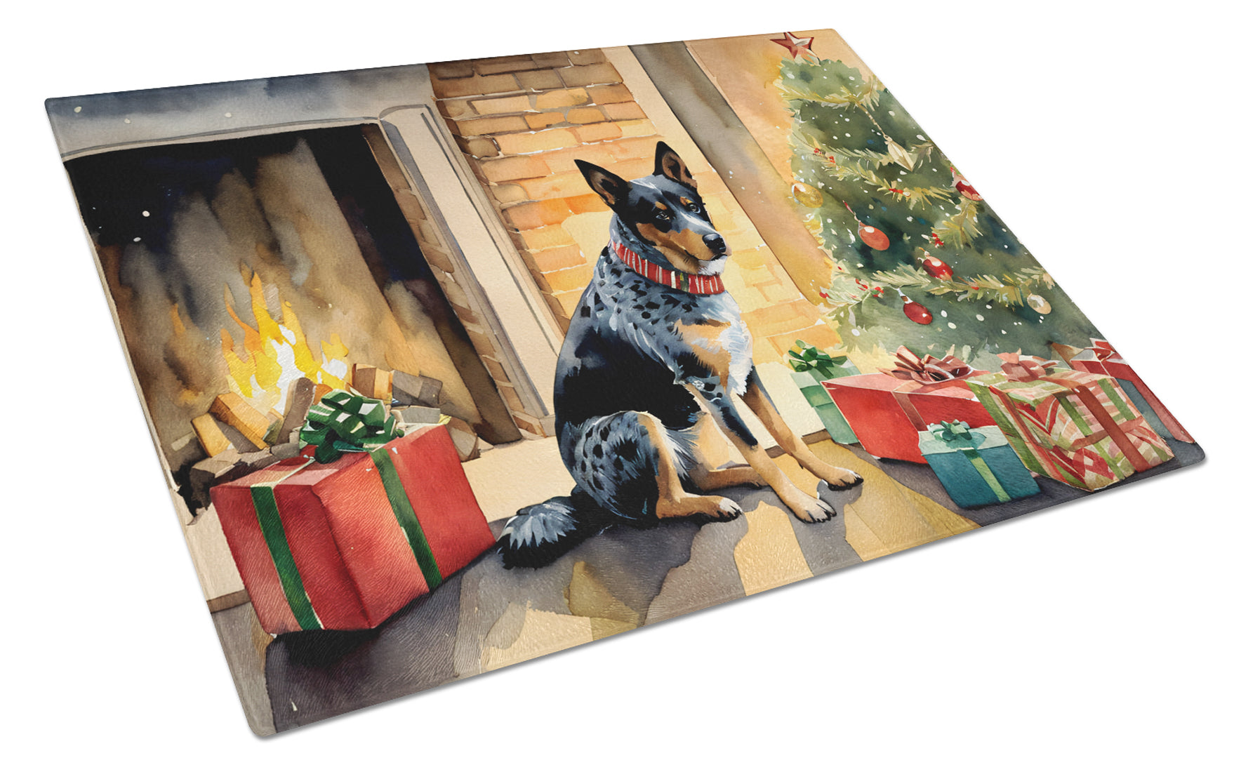 Buy this Australian Cattle Dog Cozy Christmas Glass Cutting Board Large