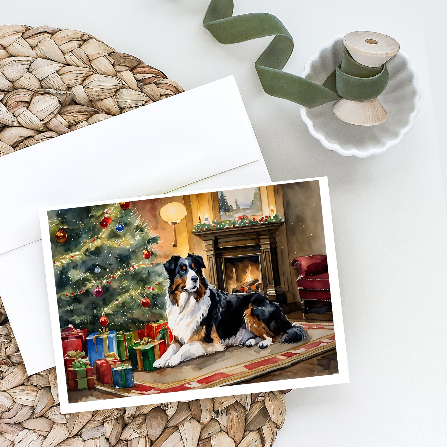 Buy this Australian Shepherd Cozy Christmas Greeting Cards Pack of 8