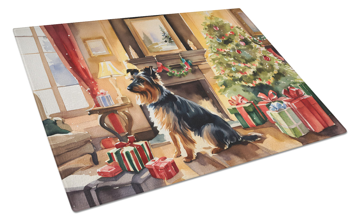 Buy this Australian Terrier Cozy Christmas Glass Cutting Board Large