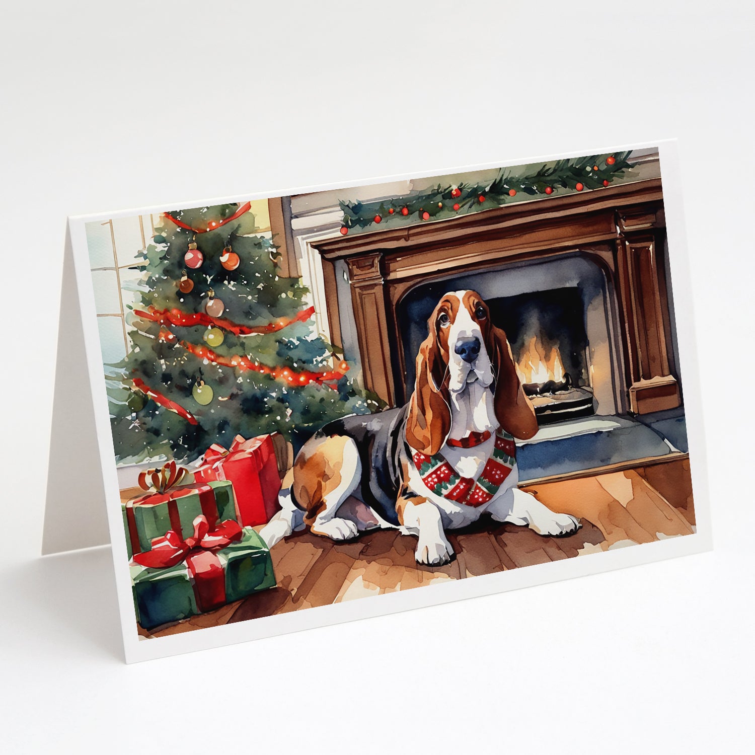 Buy this Basset Hound Cozy Christmas Greeting Cards Pack of 8