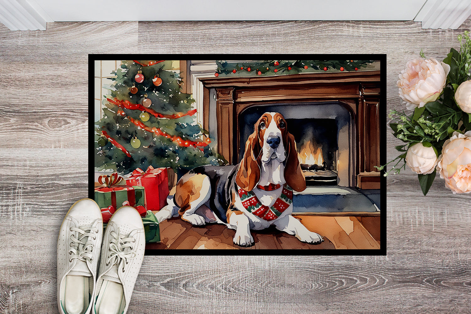 Basset Hound Cozy Christmas Doormat