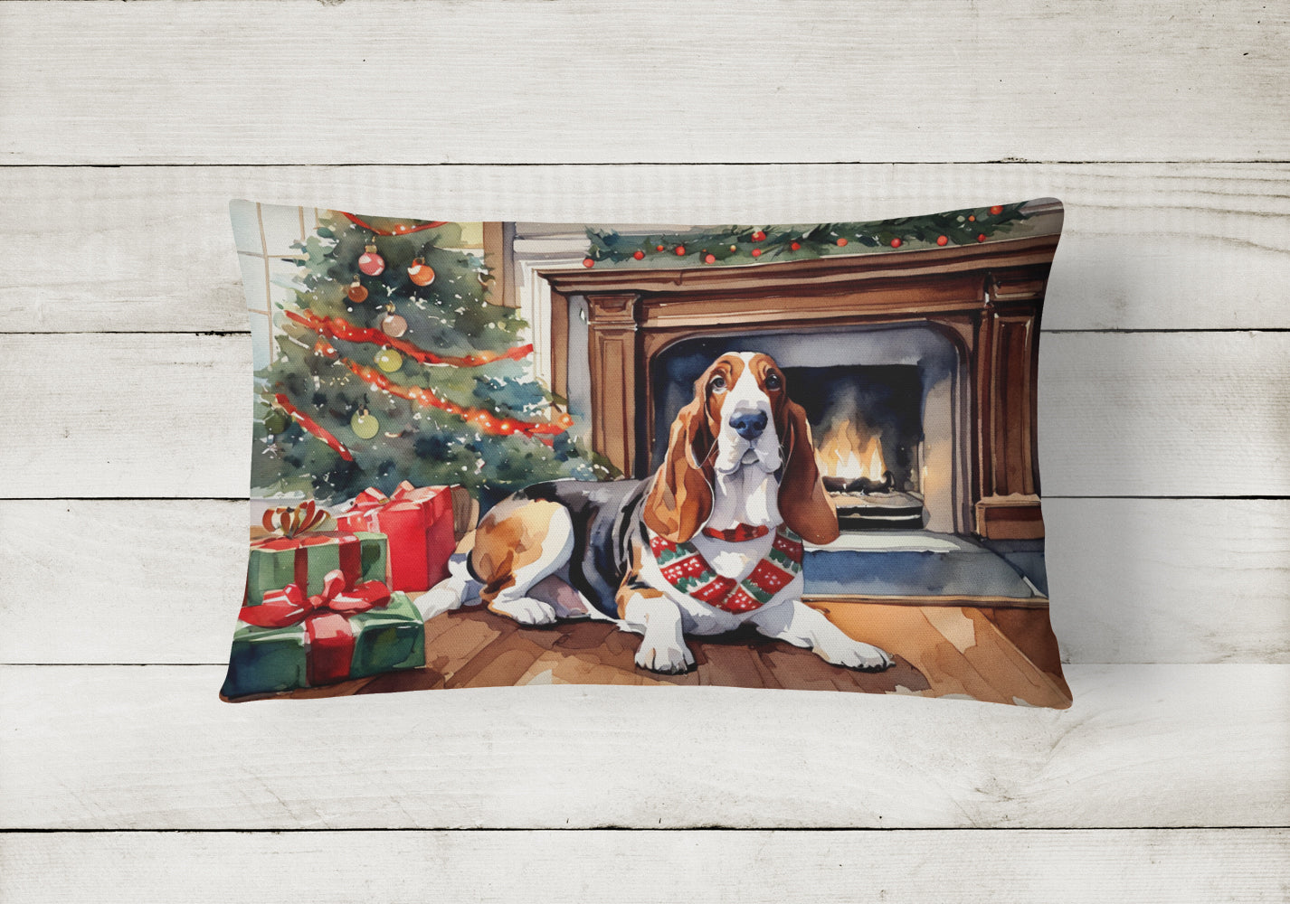 Basset Hound Cozy Christmas Throw Pillow