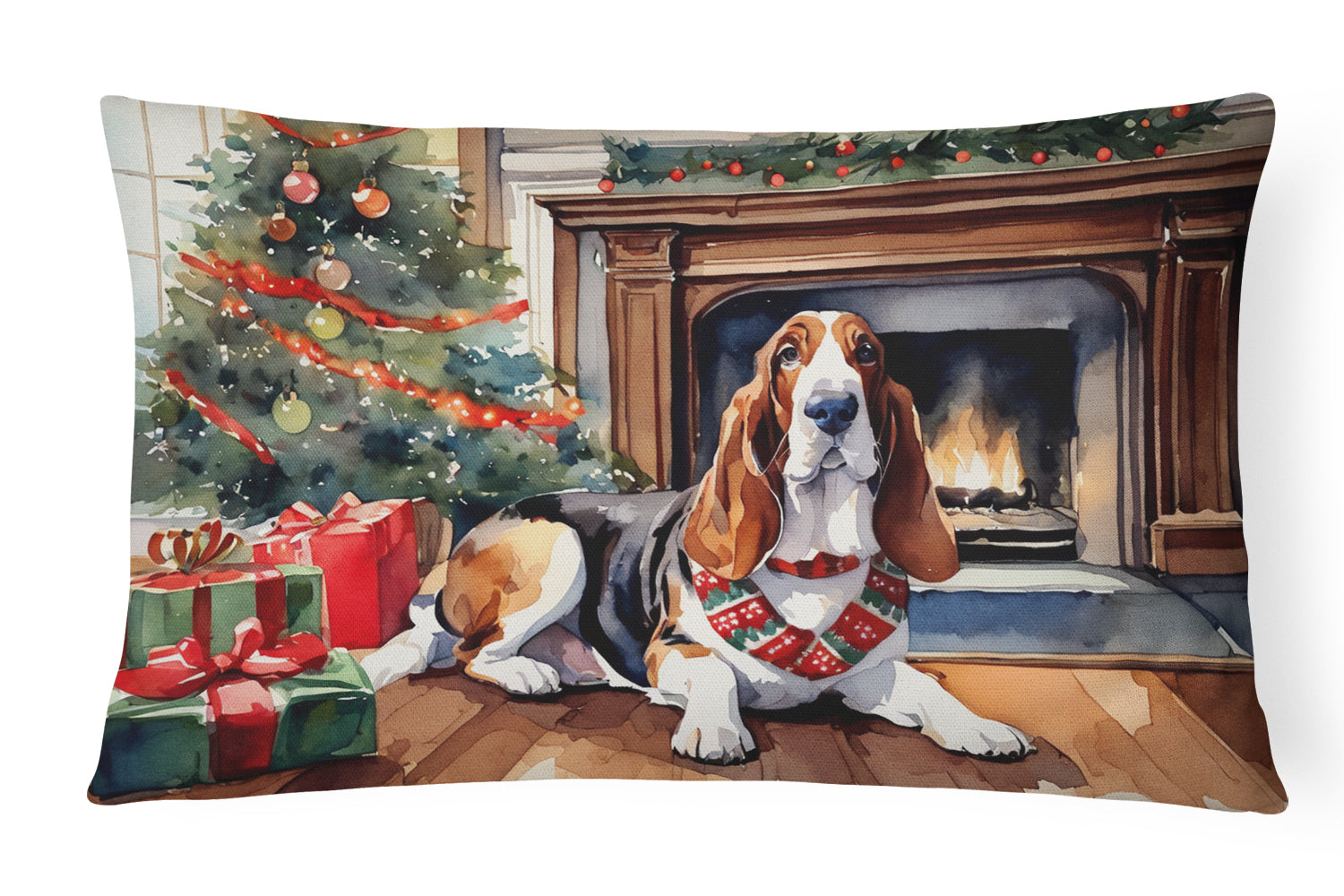 Buy this Basset Hound Cozy Christmas Throw Pillow
