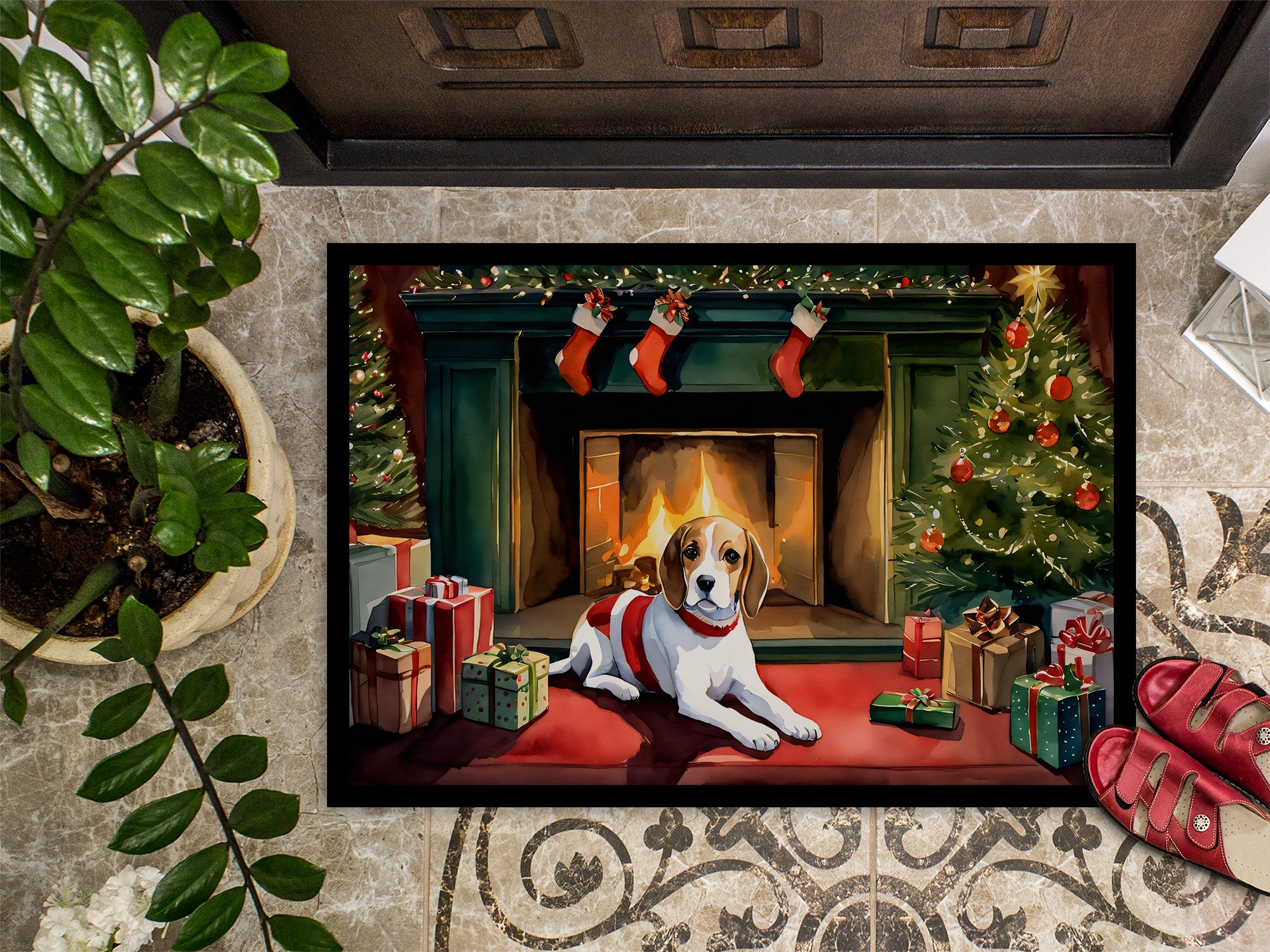 Beagle Cozy Christmas Doormat