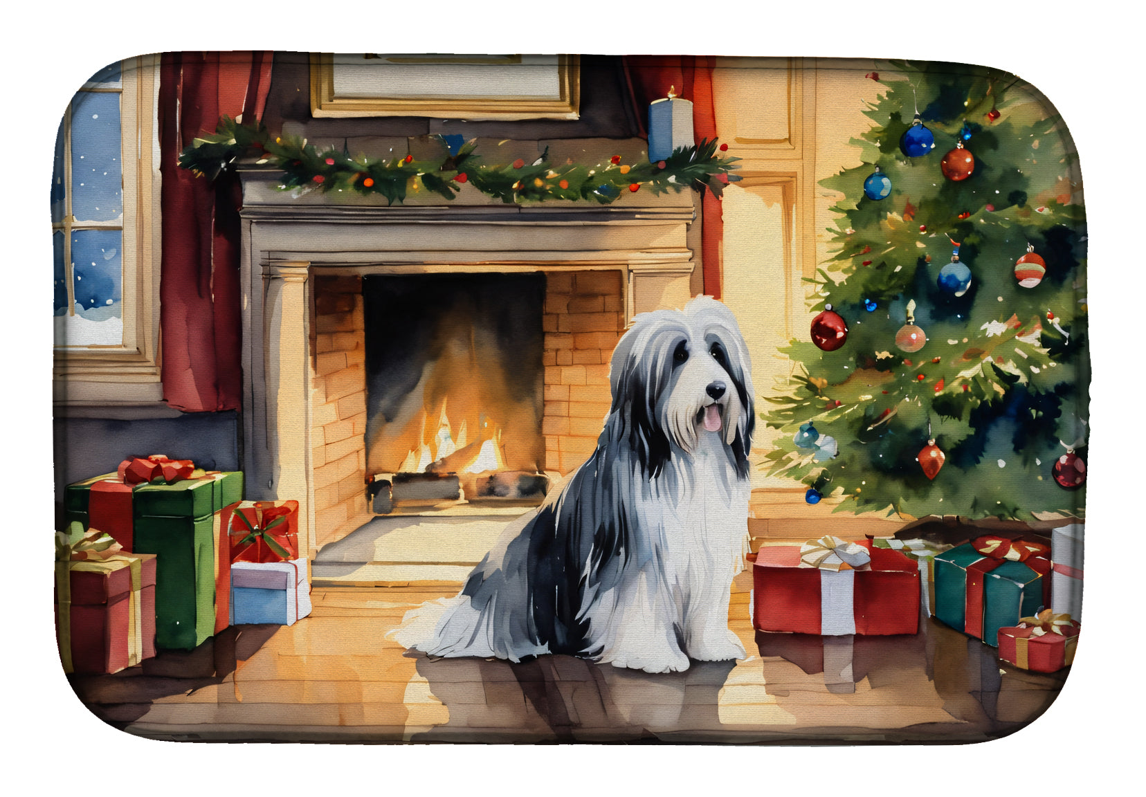 Buy this Bearded Collie Cozy Christmas Dish Drying Mat